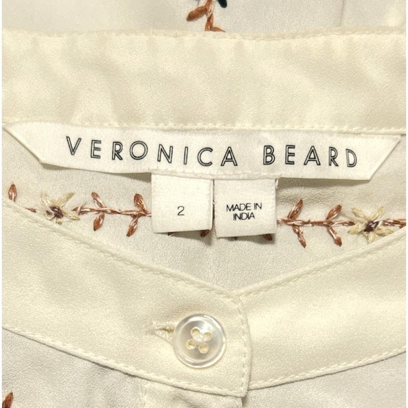 Veronica Beard Blouse Womens Size 2 Cream Embroidered Ornate Boho Style - Picture 6 of 8